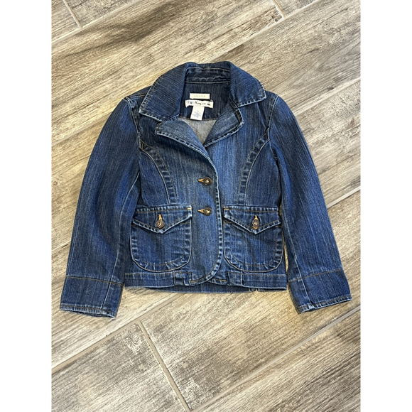 Old Navy Denim Jacket Girls Blazer Style Button Front Pockets Stretch Girl's XS - Picture 1 of 5